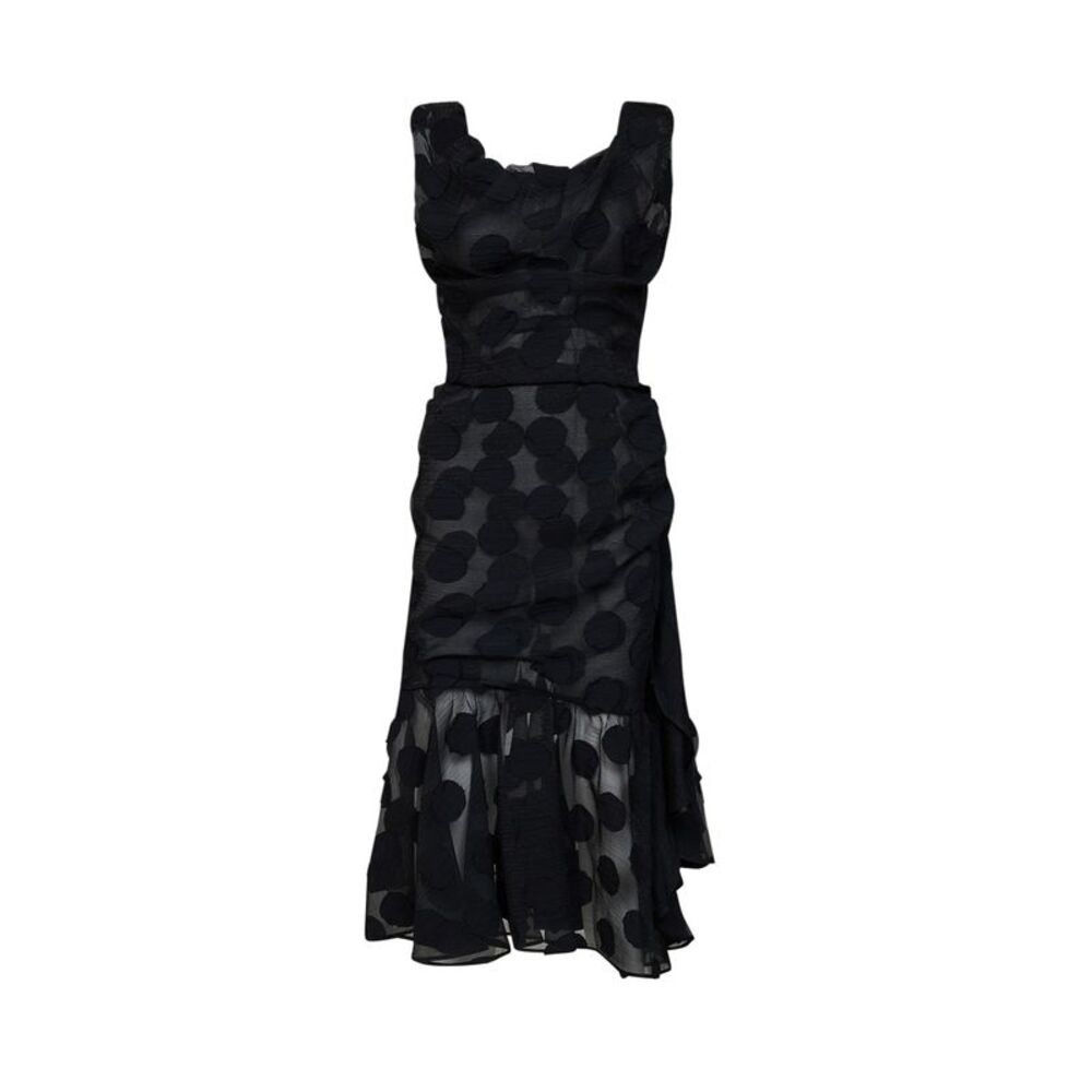 Vivienne Westwood Women Black Polka Dot Crepe Ginnie Frill Midi Dress
